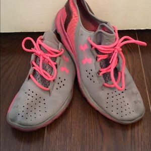 Pink and gray underarmour Running shoes
